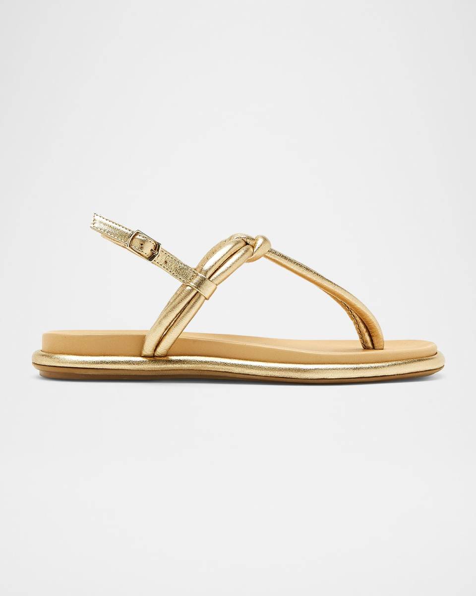 Ambra Metallic Leather Thong Slingback Sandals